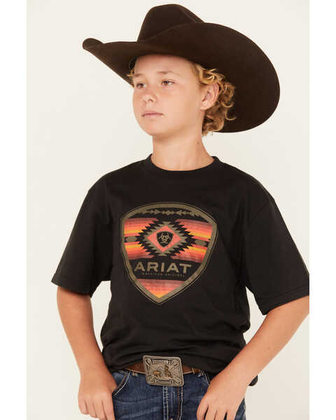 Ariat Boys' Geo Logo Short Sleeve Graphic T-Shirt , Black, hi-res