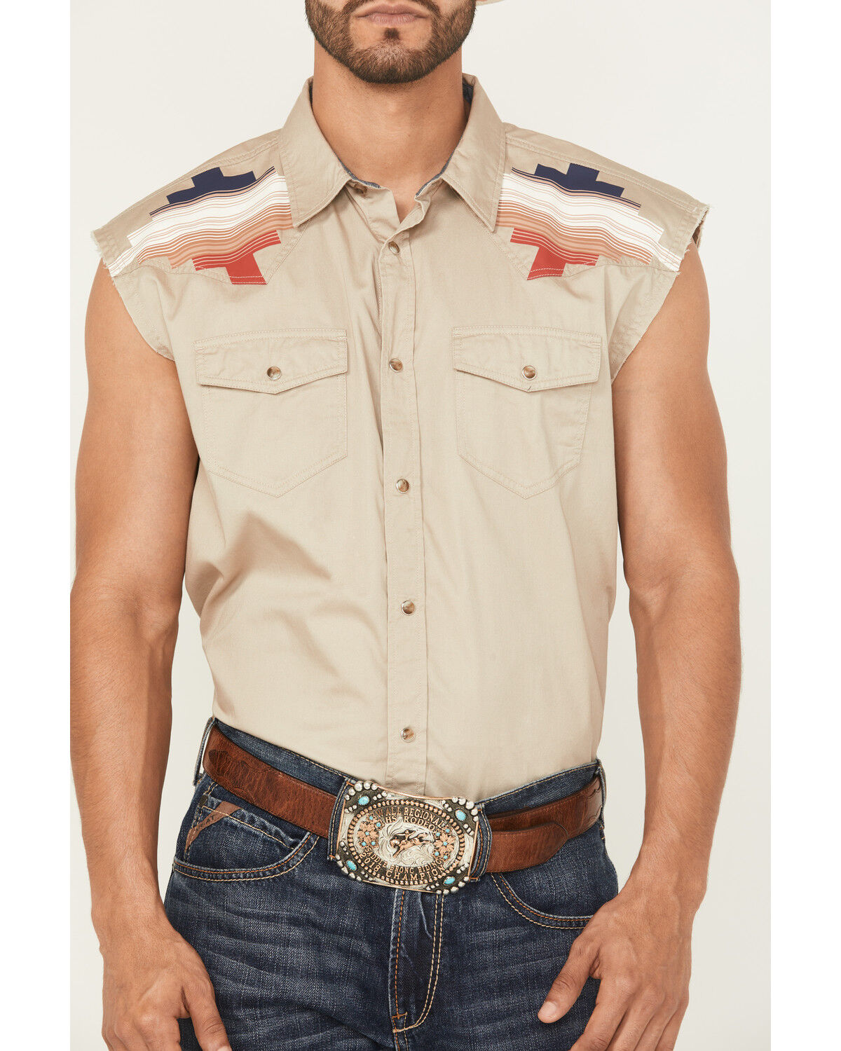 Image #3 - Cody James Men's Thunderbird Legends Cutoff Snap Western Shirt, Tan, hi-res