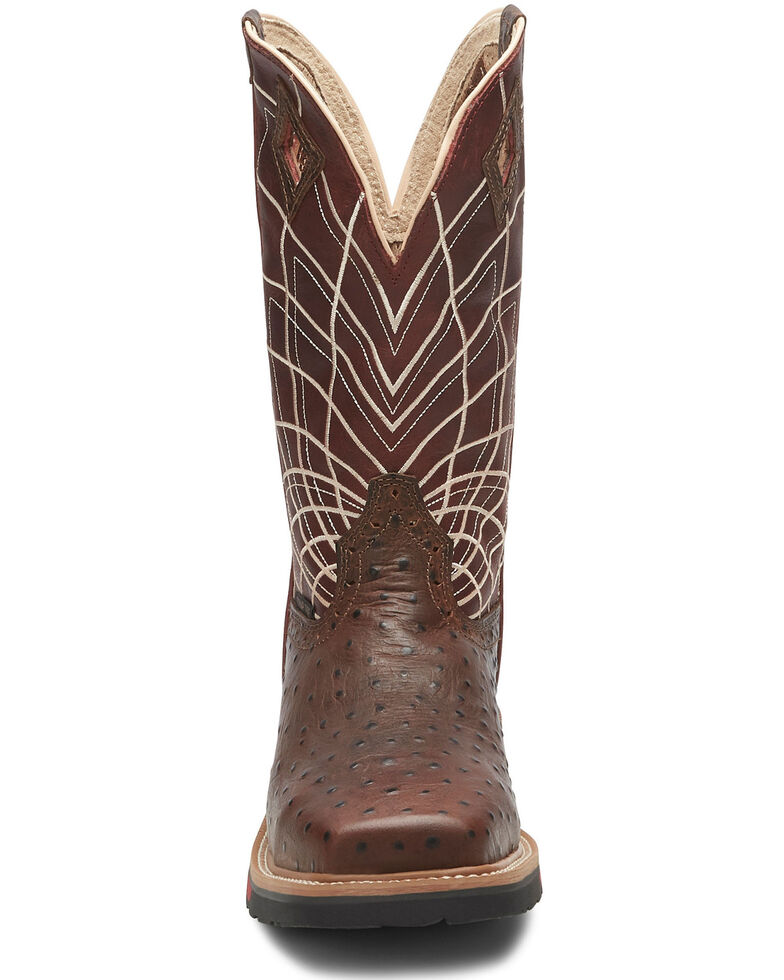 justin men's derrickman ostrich print composite toe work boots