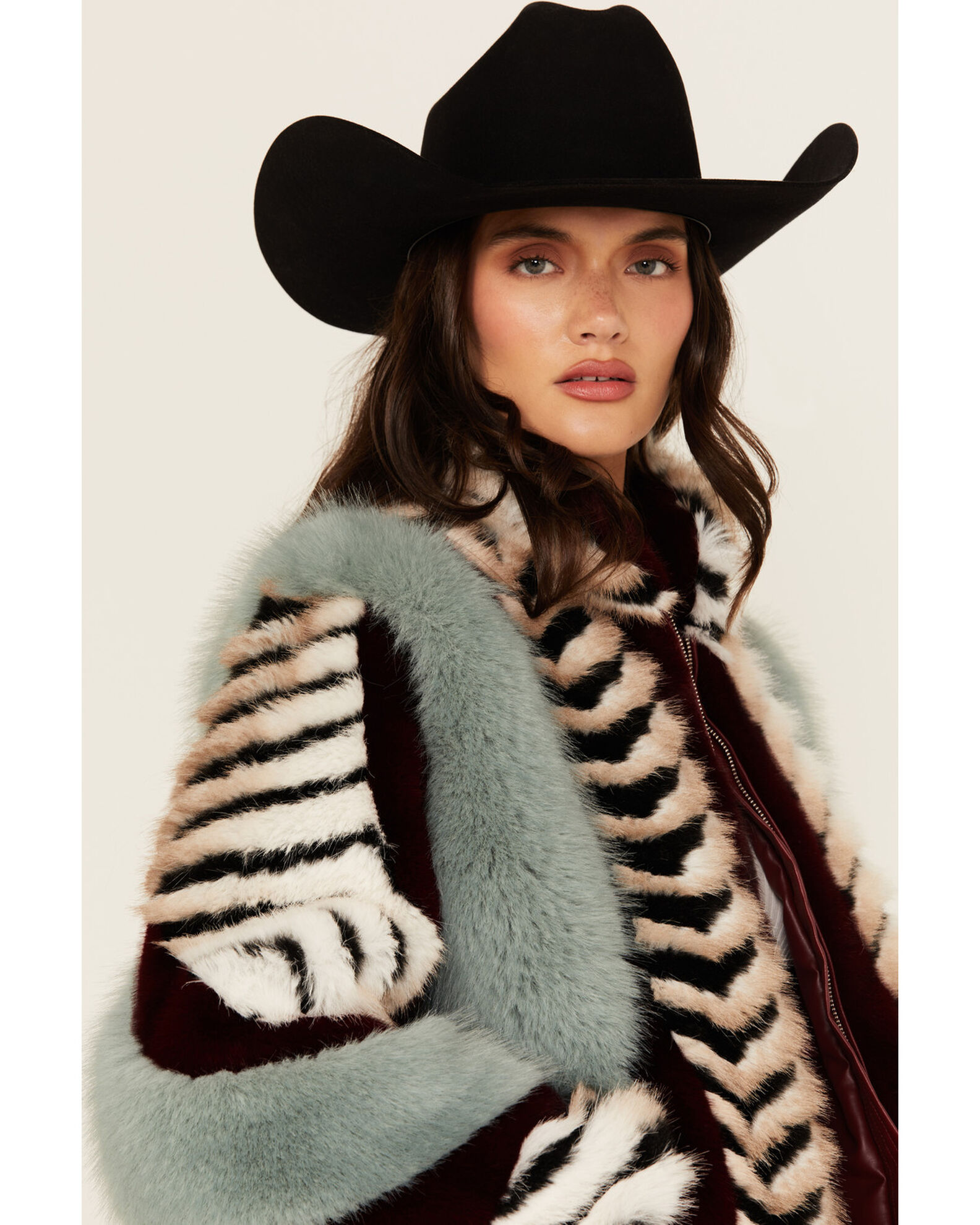 Product Name Azalea Wang Women s Inez Striped Faux Fur Jacket