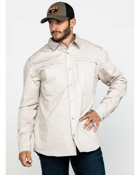 Hawx Men's Khaki Stretch Twill Long Sleeve Work Shirt , Beige/khaki, hi-res