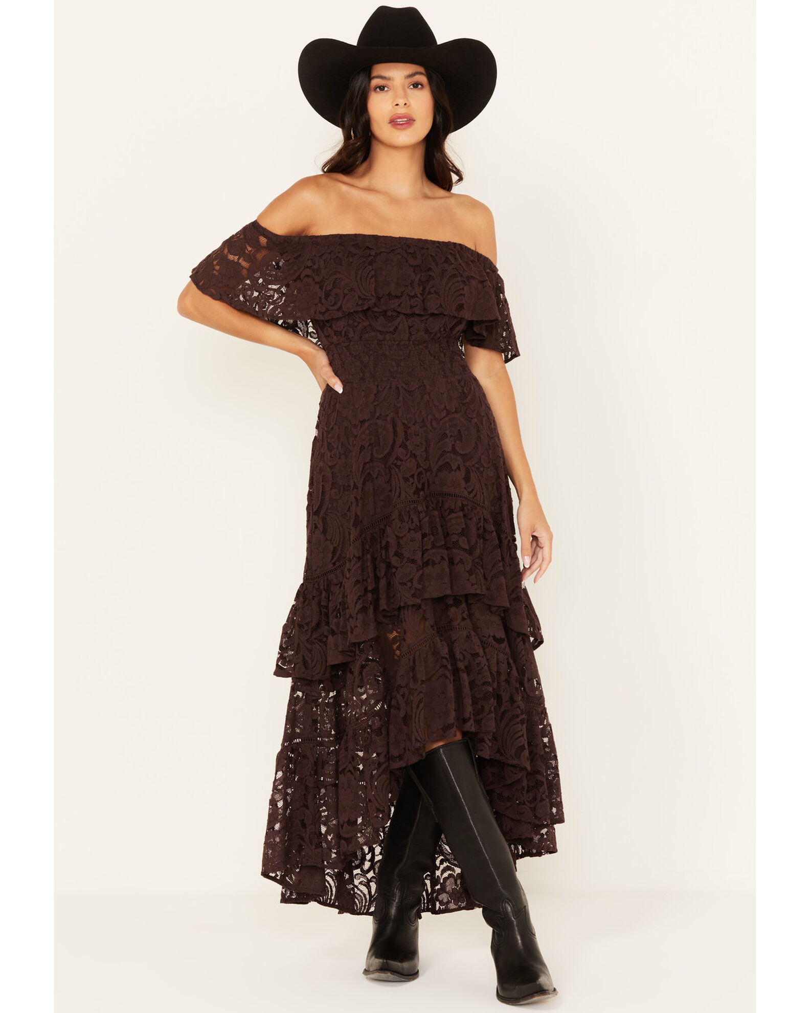 Image #2 - Shyanne Women's Lace Off The Shoulder High-Low Dress, , hi-res