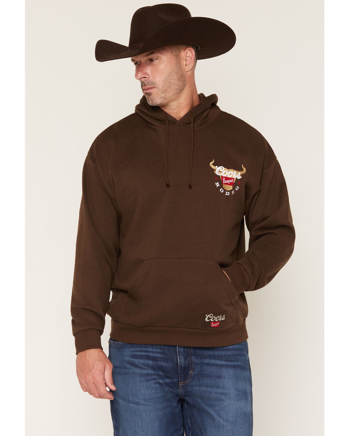 Image #2 - Coors Men's Boot Barn Exclusive Banquet Rodeo Badge Hooded Sweatshirt, Brown, hi-res