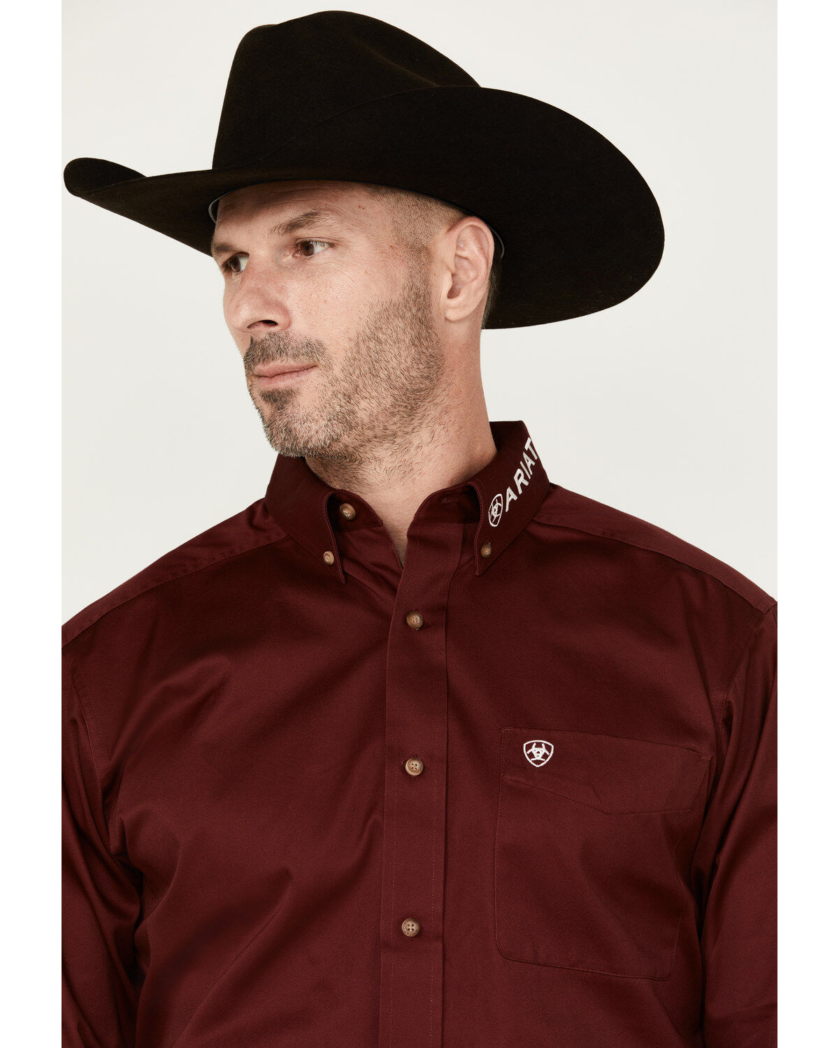 Image #3 - Ariat Men's Team Logo Twill Fitted Long Sleeve Button-Down Western Shirt, Burgundy, hi-res