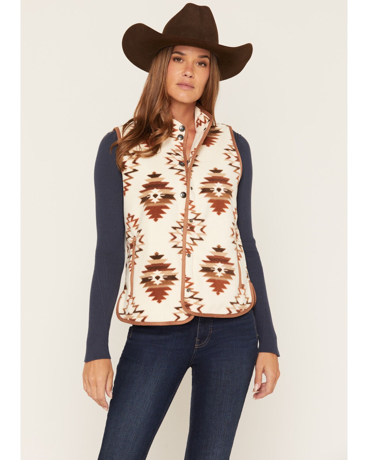 Image #1 - Idyllwind Women's Wister Southwestern Print Polar Fleece Vest, Natural, hi-res