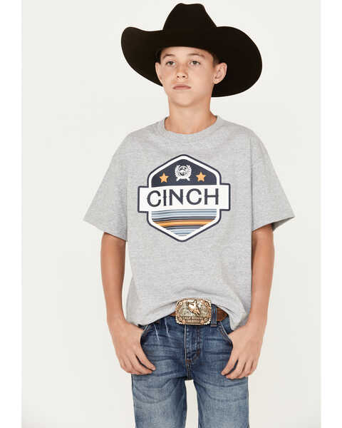 Image #1 - Cinch Boys' Logo Short Sleeve Graphic T-Shirt, Grey, hi-res