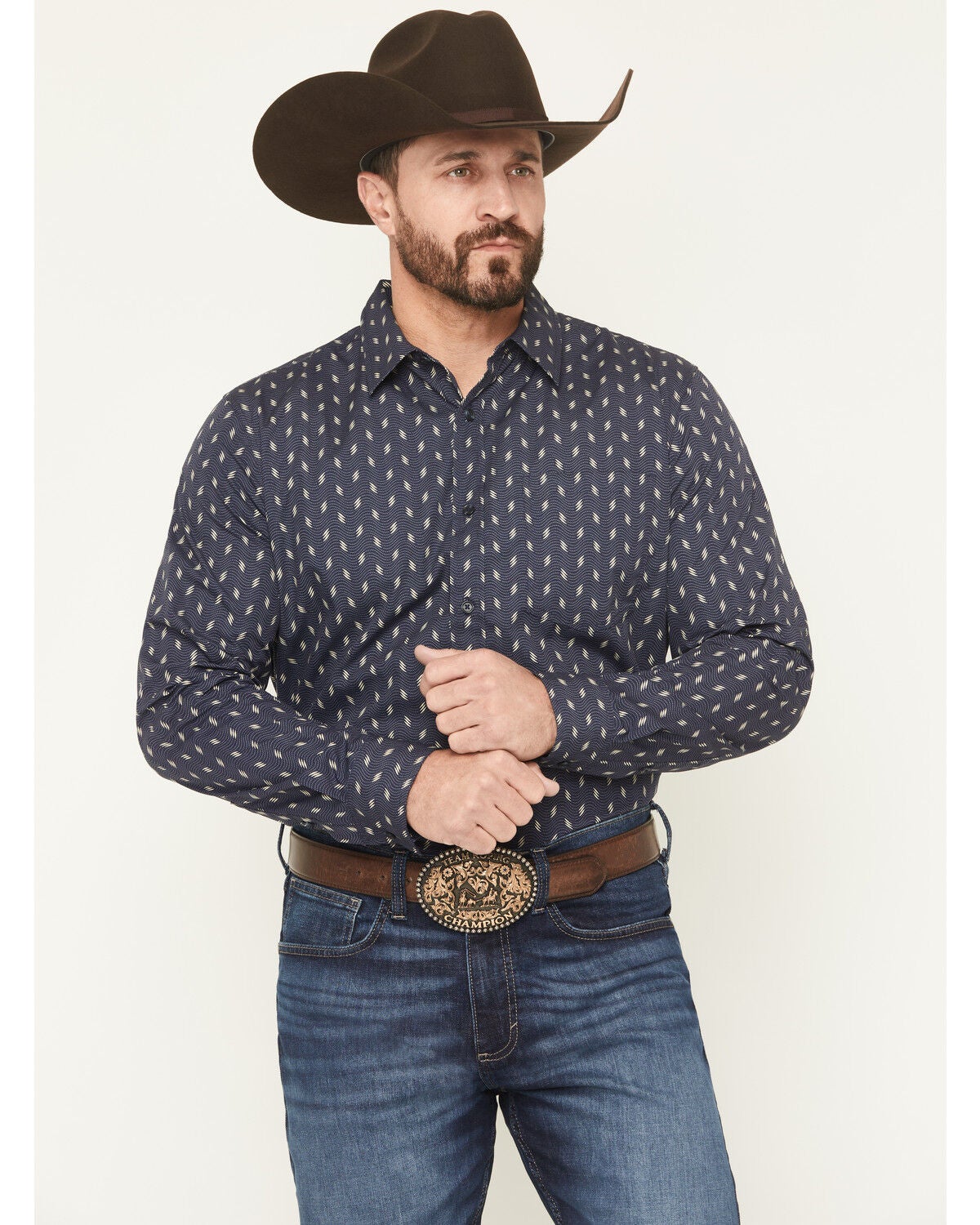 Gibson Trading Co Men's Zig Zag Geo Print Long Sleeve Button-Down Western Shirt - Big, Navy, hi-res