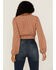 Lush Women's Tie Front Textured Dot Long Sleeve Blouse, Camel, hi-res