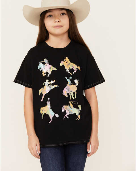 American Highway Girls' Running Horse Metallic Short Sleeve Graphic Tee, Black, hi-res