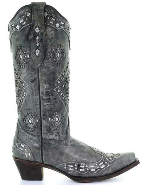 Image #2 - Corral Women's Glitter Inlay Western Boots, Black Distressed, hi-res