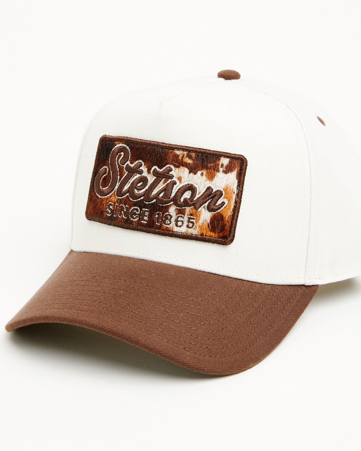 Stetson Boys' Hairon Hide Logo Patch Ball Cap, Cream/brown, hi-res