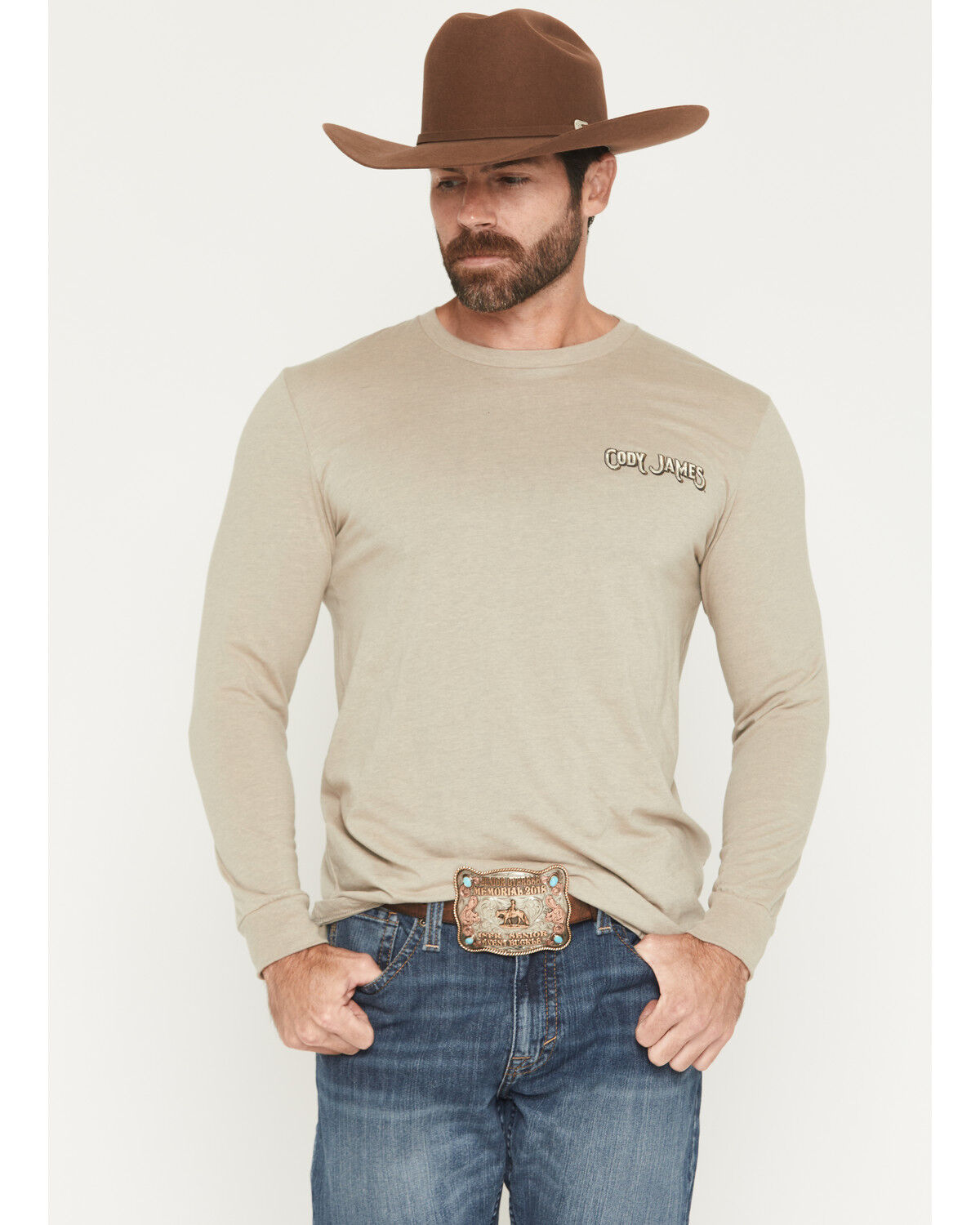 Image #2 - Cody James Men's Cowboy Sunset Long Sleeve Graphic T-Shirt, Tan, hi-res