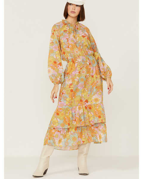 Image #1 - Show Me Your Mumu Women's Cait Midi Groovy Blooms Midi Dress, Multi, hi-res