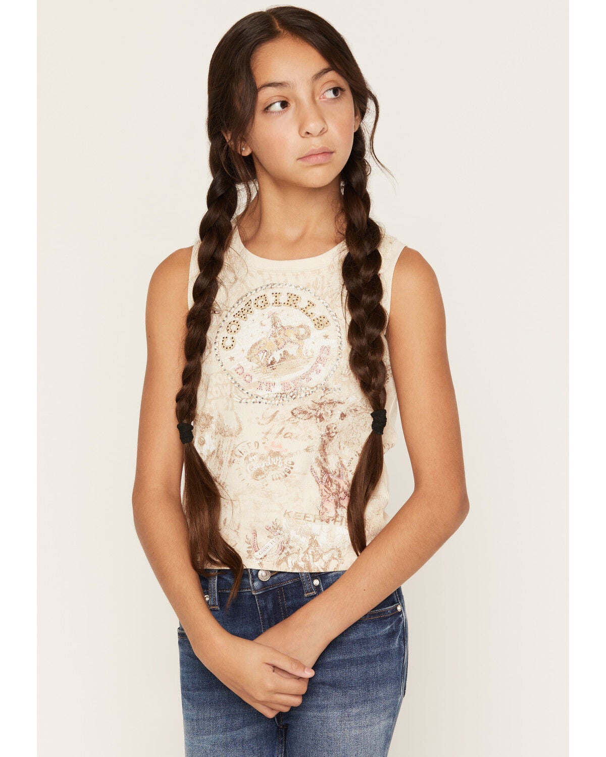 Shyanne Girls' Lundy Graphic Tank, Natural, hi-res