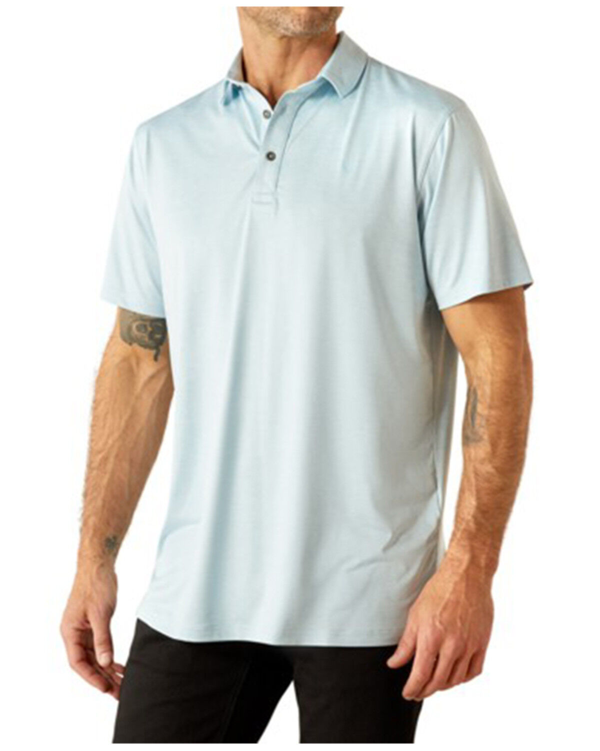 Image #1 - Ariat Men's Charger 2.0 Short Sleeve Fitted Polo Shirt, Light Blue, hi-res