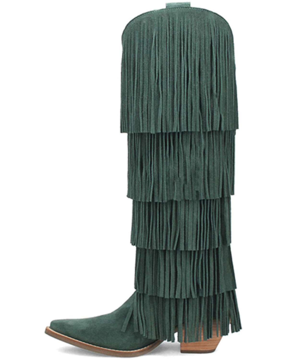 Image #3 - Dingo Women's Wild Child Suede Fringe Tall Western Boots - Snip Toe, Green, hi-res