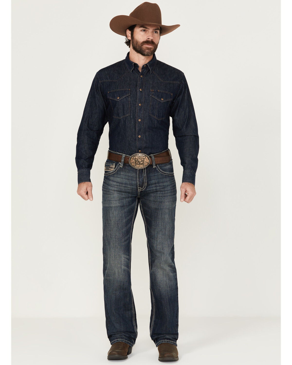 Rock & Roll Denim Men's Pistol Dark Wash Vintage Straight Rigid Denim Jeans, Dark Wash, hi-res