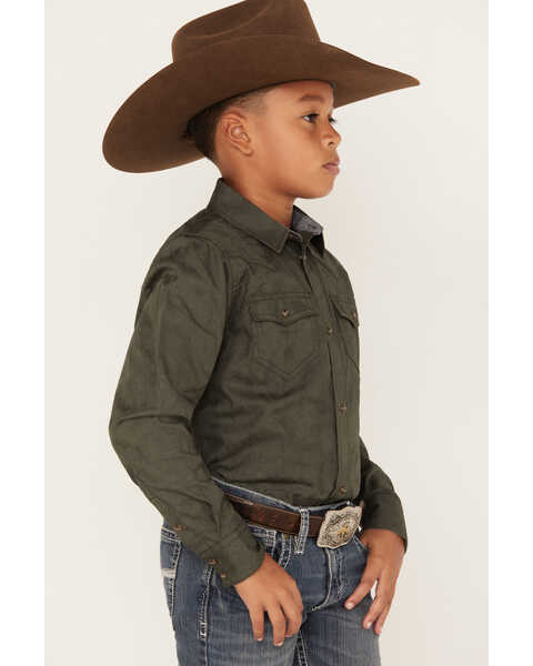 Cody James Boys' Jacquard Long Sleeve Snap Western Shirt, Olive, hi-res
