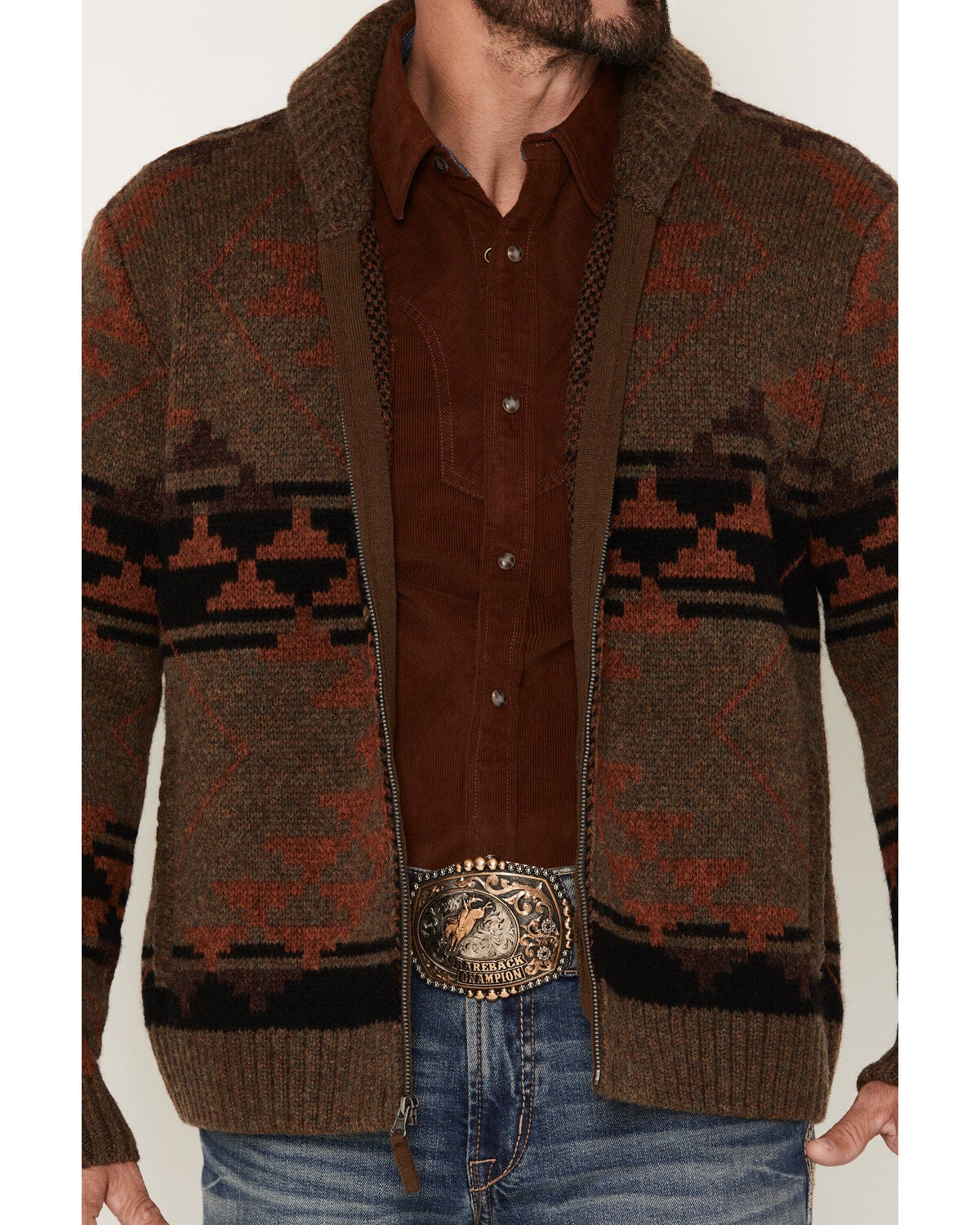 Image #3 - Cody James Men's Carson Southwestern Print Full Zip Cardigan, Brown, hi-res