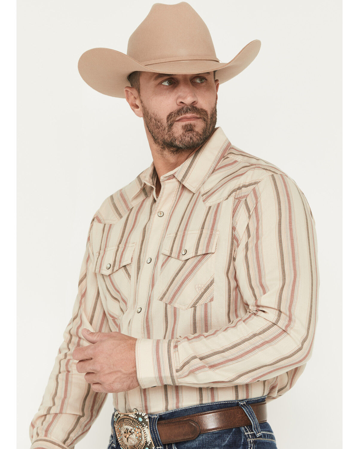 Image #2 - Ariat Men's Hines Retro Striped Long Sleeve Snap Western Shirt, Off White, hi-res