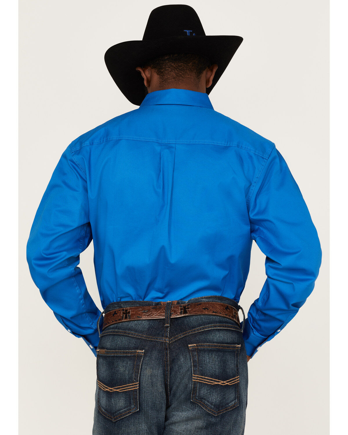 Image #4 - RANK 45® Men's Solid Basic Twill Logo Long Sleeve Button-Down Western Shirt, Royal Blue, hi-res