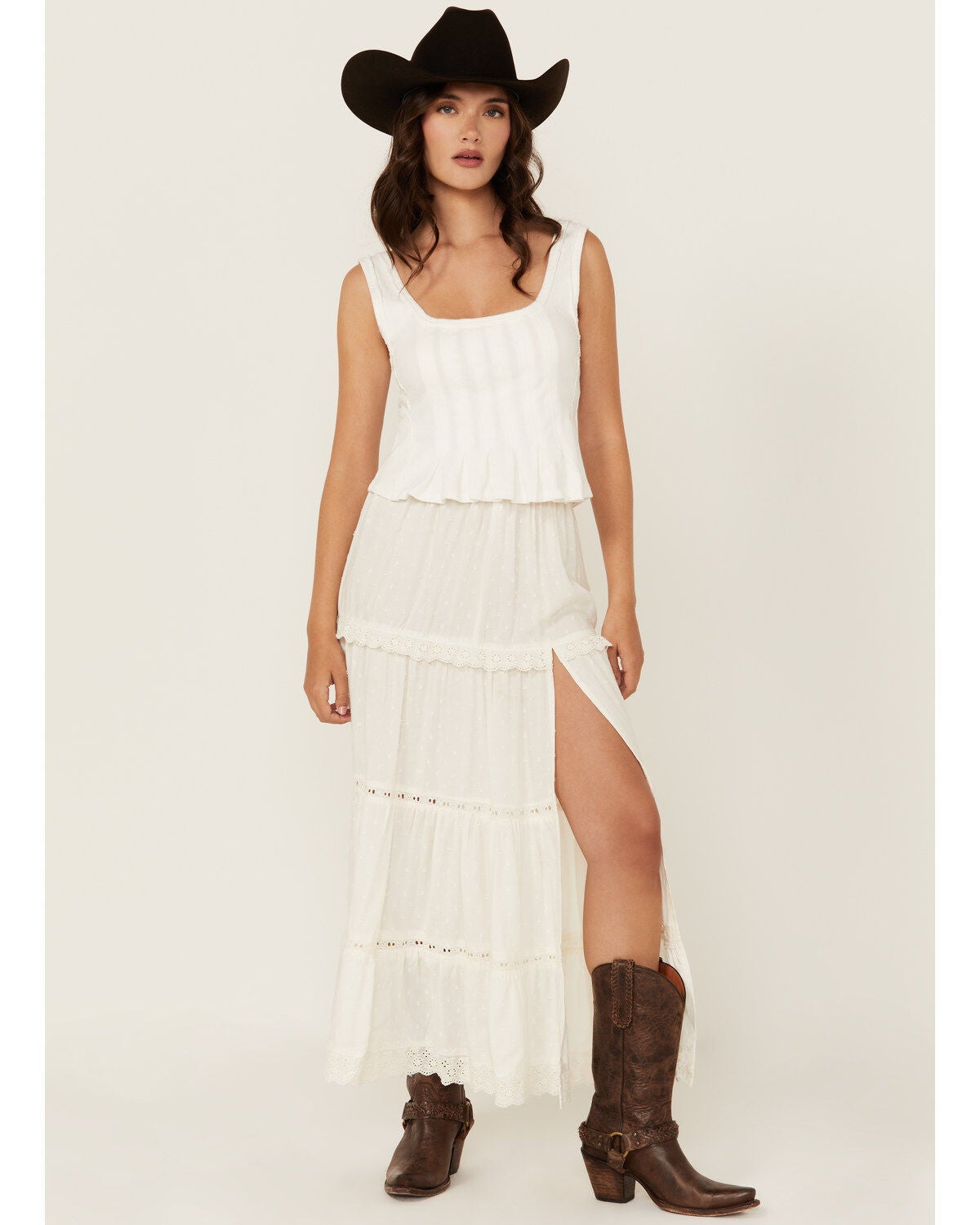 Angie Women's Tiered Midi Skirt, Ivory, hi-res