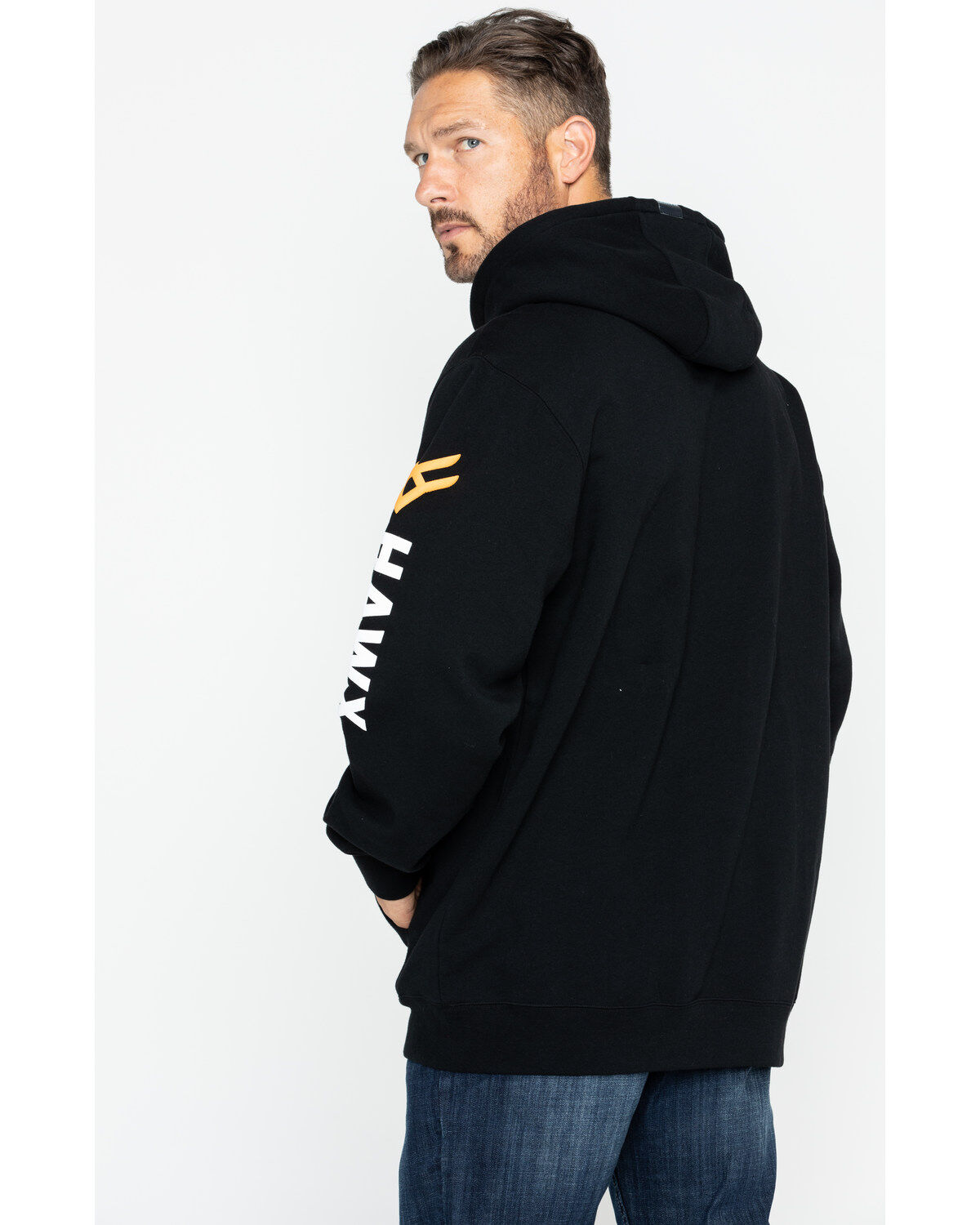Image #2 - Hawx Men's Logo Sleeve Hooded Work Sweatshirt - Tall, Black, hi-res