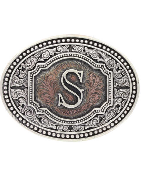 Image #1 - Montana Silversmiths Men's Initial "S" Two-Tone Attitude Belt Buckle, Silver, hi-res