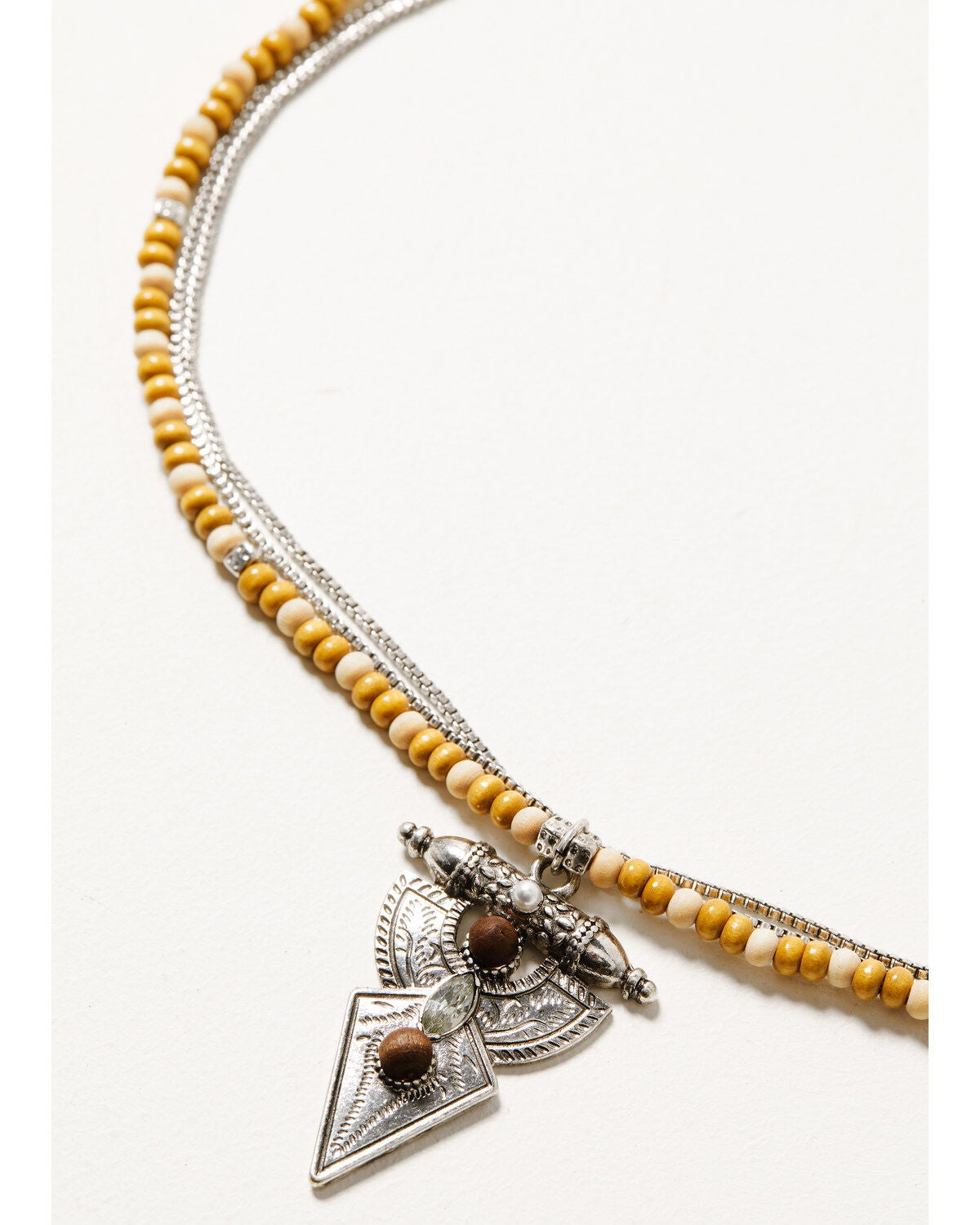 Image #2 - Shyanne Women's Natural Bead & Triangle Pendant Necklace, Silver, hi-res