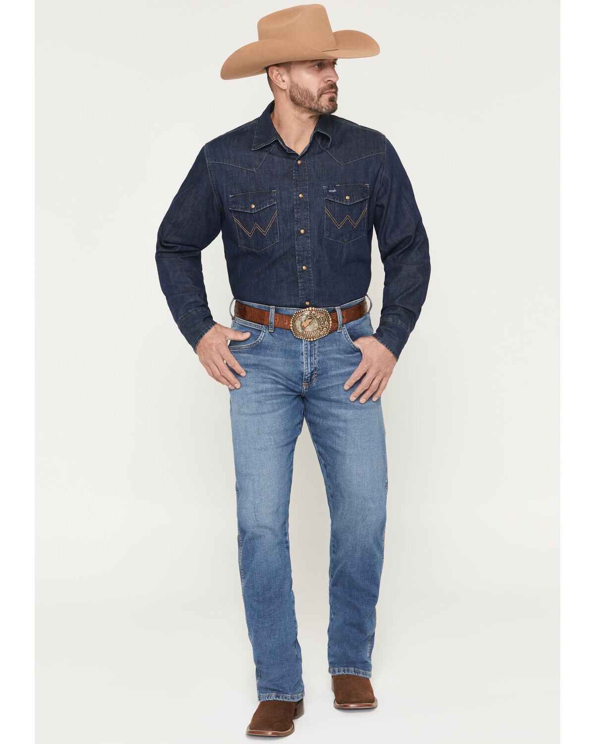 Wrangler Retro Men's WRT20 Evans Medium Wash Relaxed Bootcut Stretch Denim Jeans, Medium Wash, hi-res