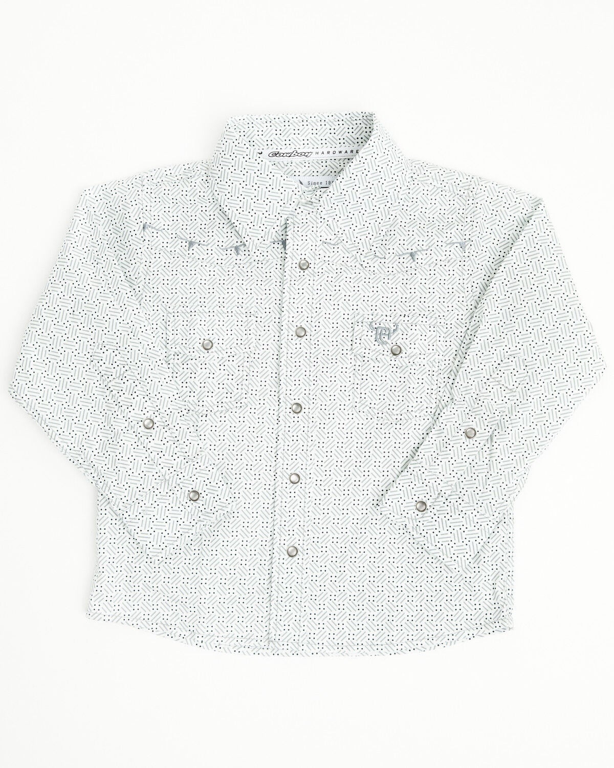 Cowboy Hardware Toddler Boys' Geo Print Long Sleeve Pearl Snap Stretch Western Shirt, White, hi-res