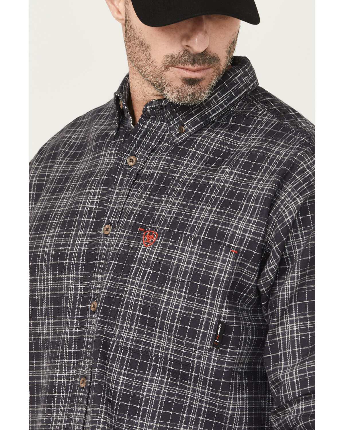Image #3 - Ariat Men's FR Brando Plaid Print Long Sleeve Button-Down Work Shirt, Black, hi-res