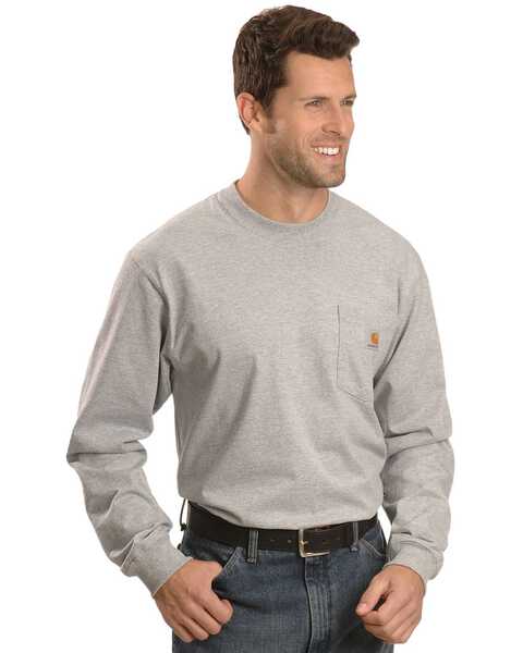 Image #1 - Carhartt Men's Loose Fit Heavyweight Long Sleeve Logo Pocket Work T-Shirt, Hthr Grey, hi-res