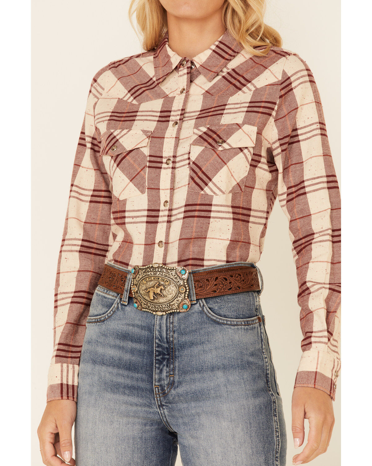 Image #3 - Shyanne Women's Caramel Plaid Long Sleeve Snap Western Flannel Shirt , , hi-res