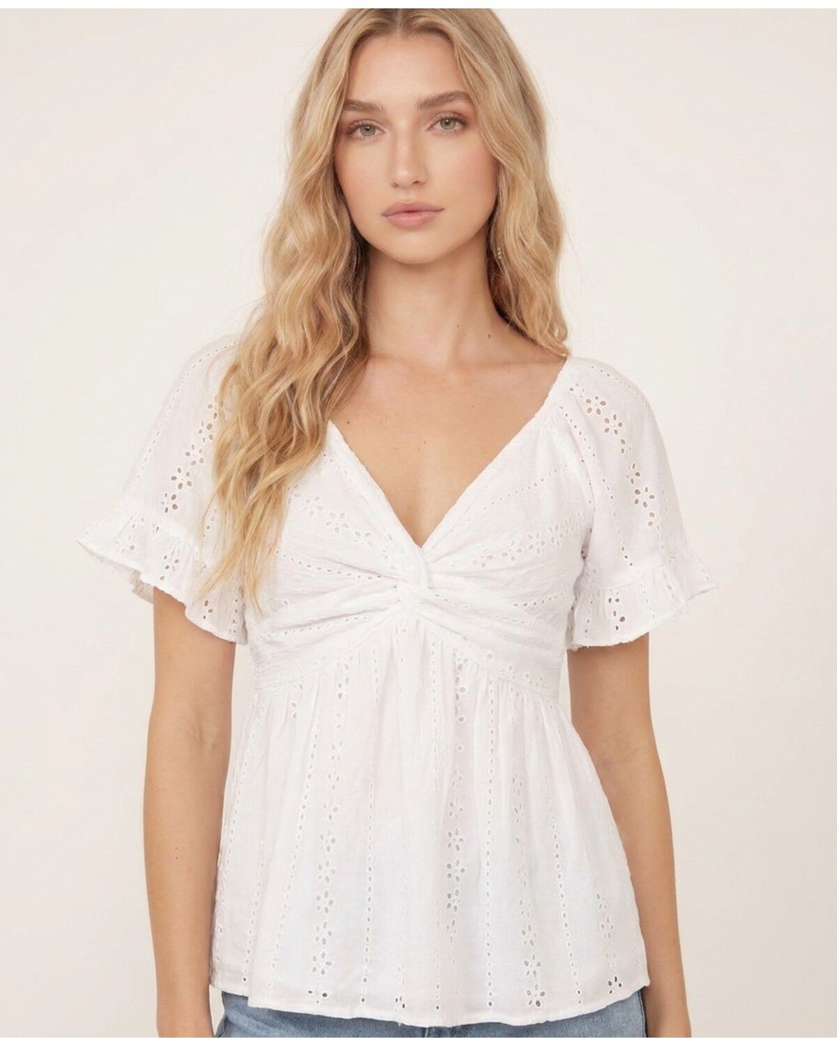 Image #1 - Angie Women's Twisted Front Peplum Top, White, hi-res