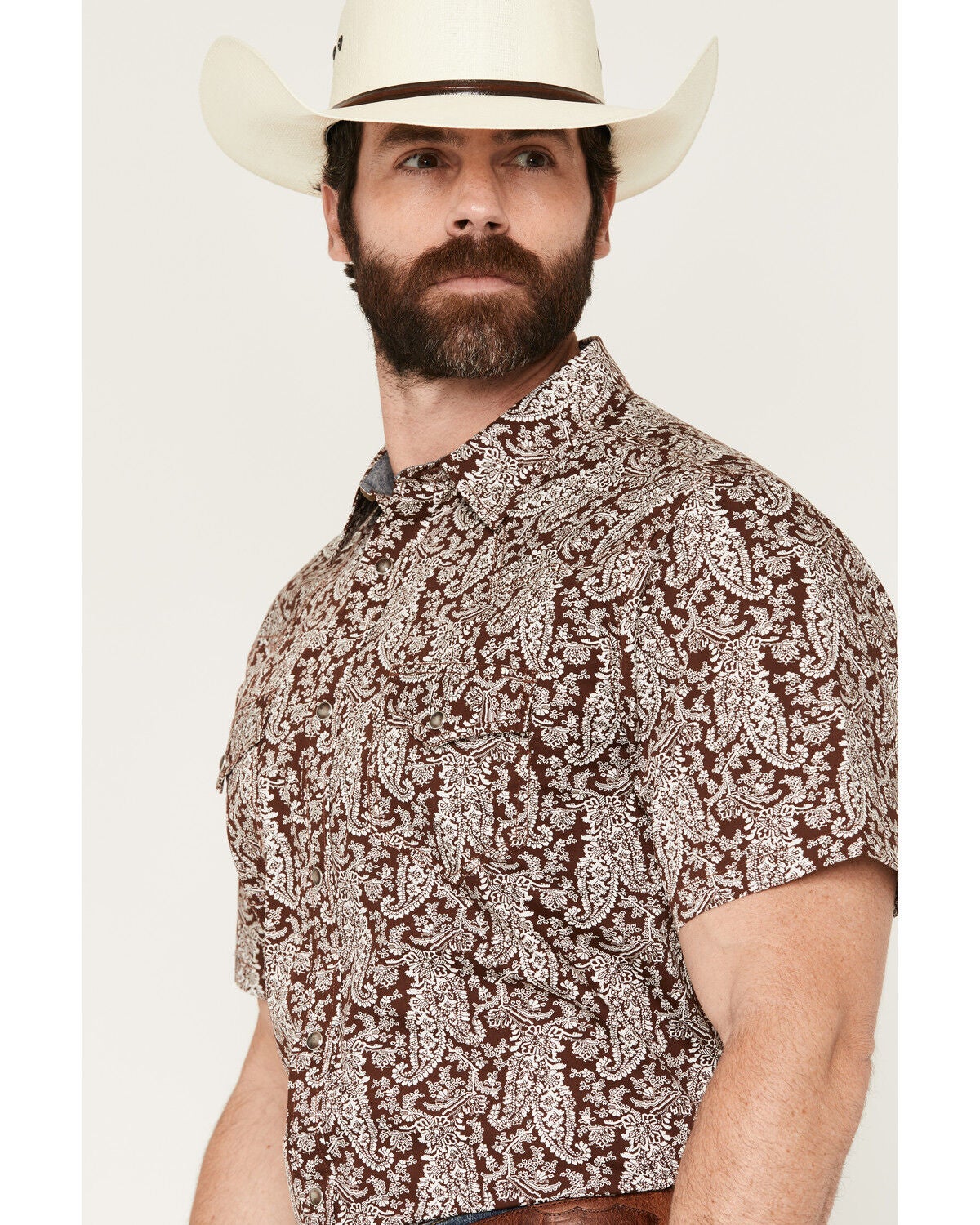 Image #2 - Cody James Men's Rusted Gate Paisley Print Short Sleeve Snap Western Shirt, Brown, hi-res
