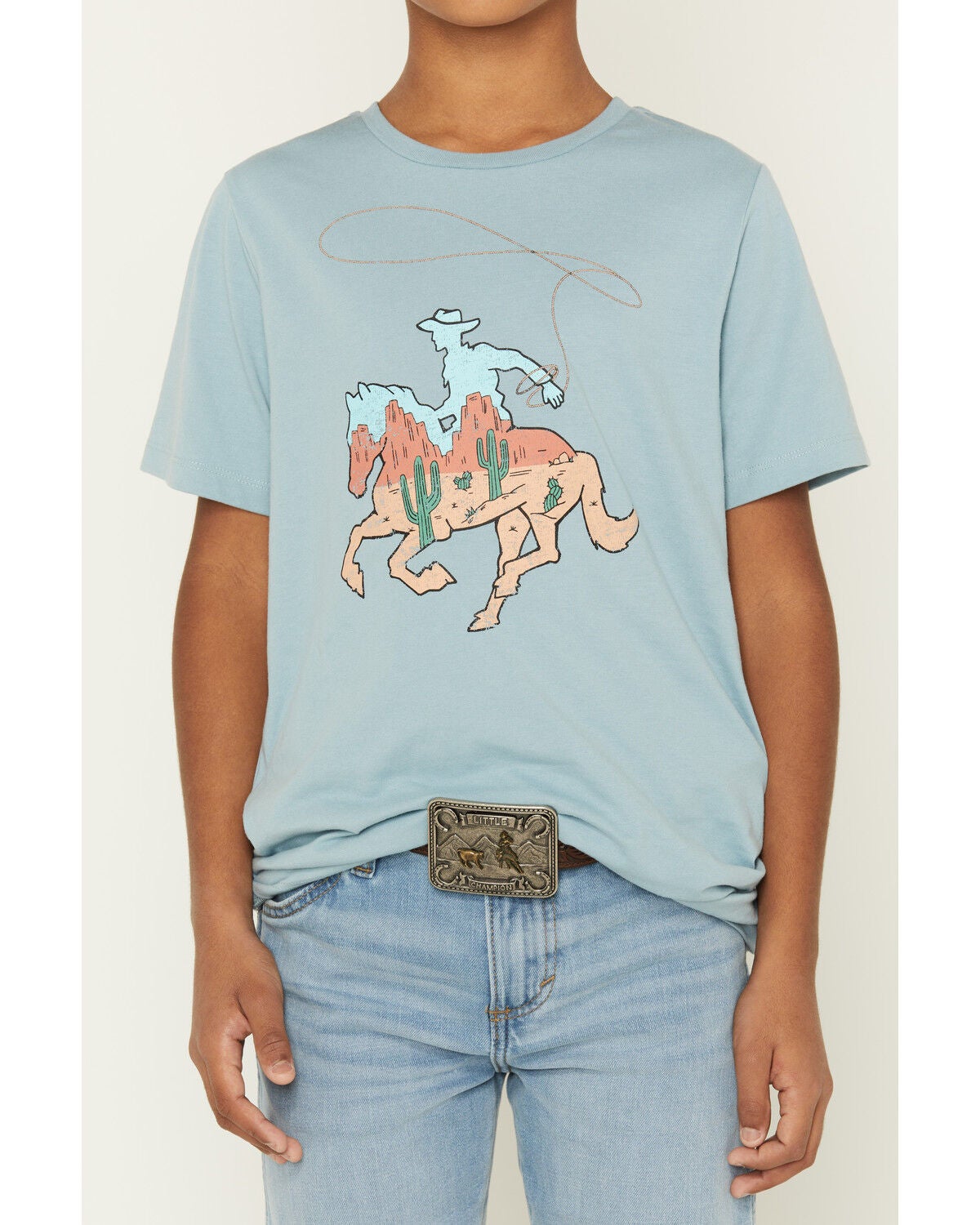 Image #3 - Sable Sky Boys' Scenic Cowboy Short Sleeve Graphic T-Shirt, Blue, hi-res