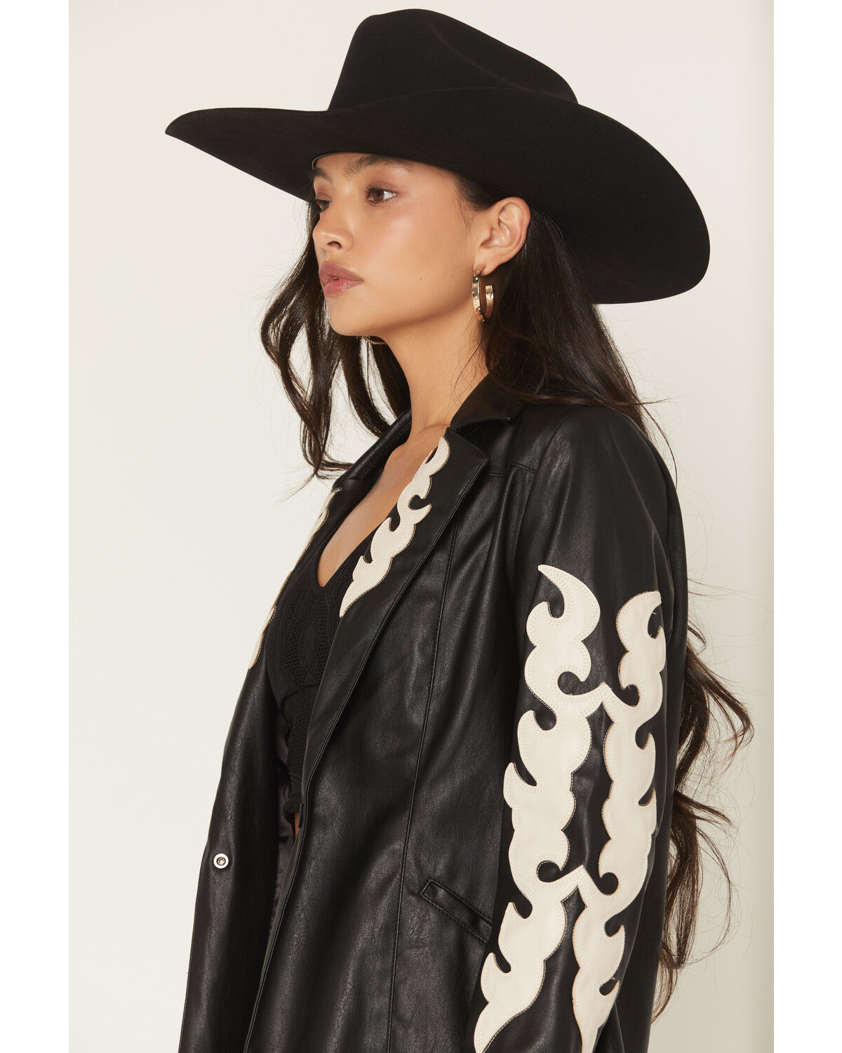Image #2 - Rock & Roll Denim Women's Two Tone Western Pleather Blazer, Black, hi-res
