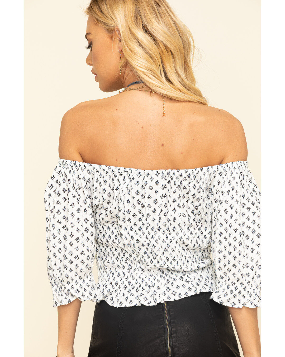 Image #5 - Wrangler Women's Tile Print Smocked Peasant Off The Shoulder Top, , hi-res