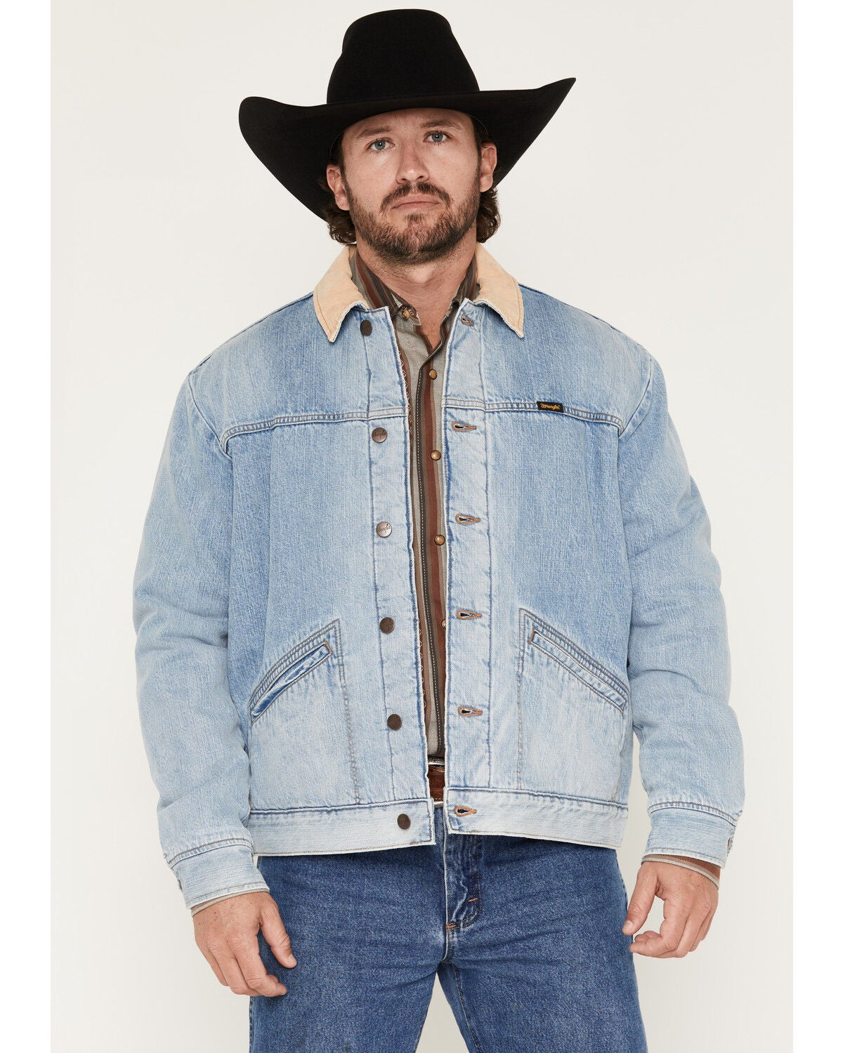 Image #1 - Wrangler Men's Light Wash Sherpa Lined Button-Down Denim Jacket, Light Wash, hi-res