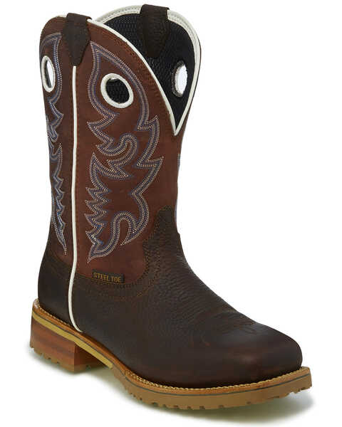 Image #1 - Justin Men's Marshal Western Work Boots - Steel Toe, Brown, hi-res