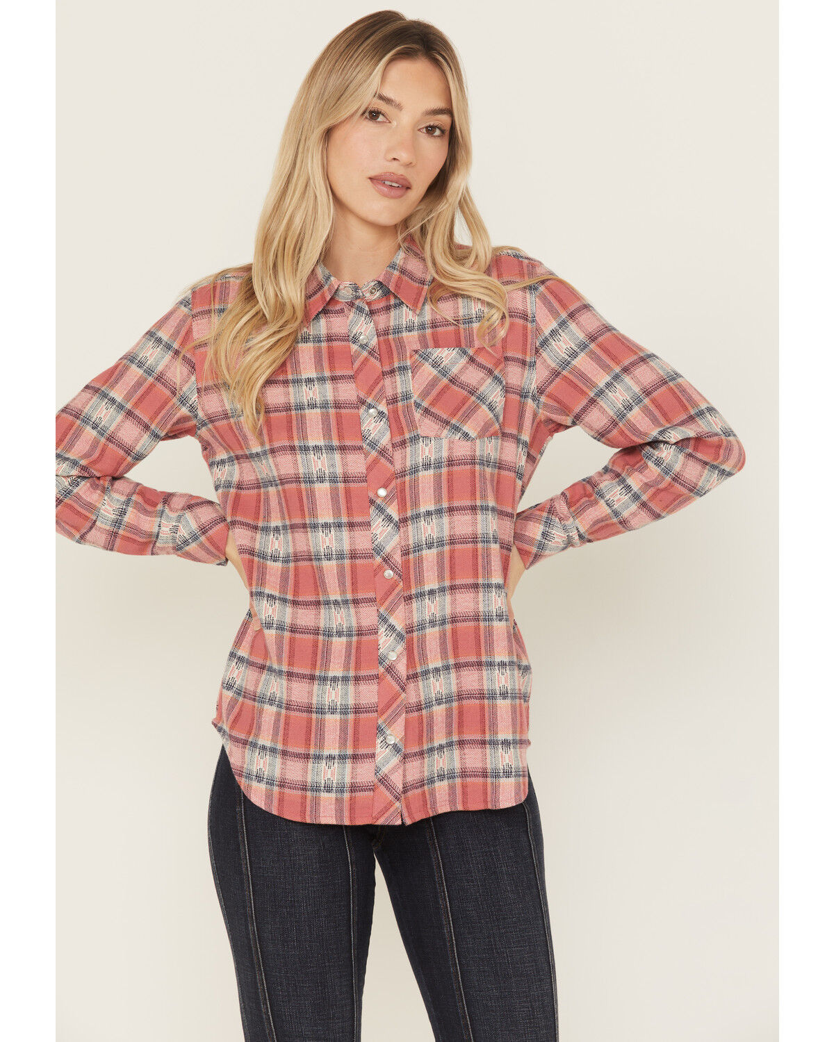 Image #3 - Idyllwind Women's Savoy Plaid Print Long Sleeve Pearl Snap Flannel Shirt, Rose, hi-res