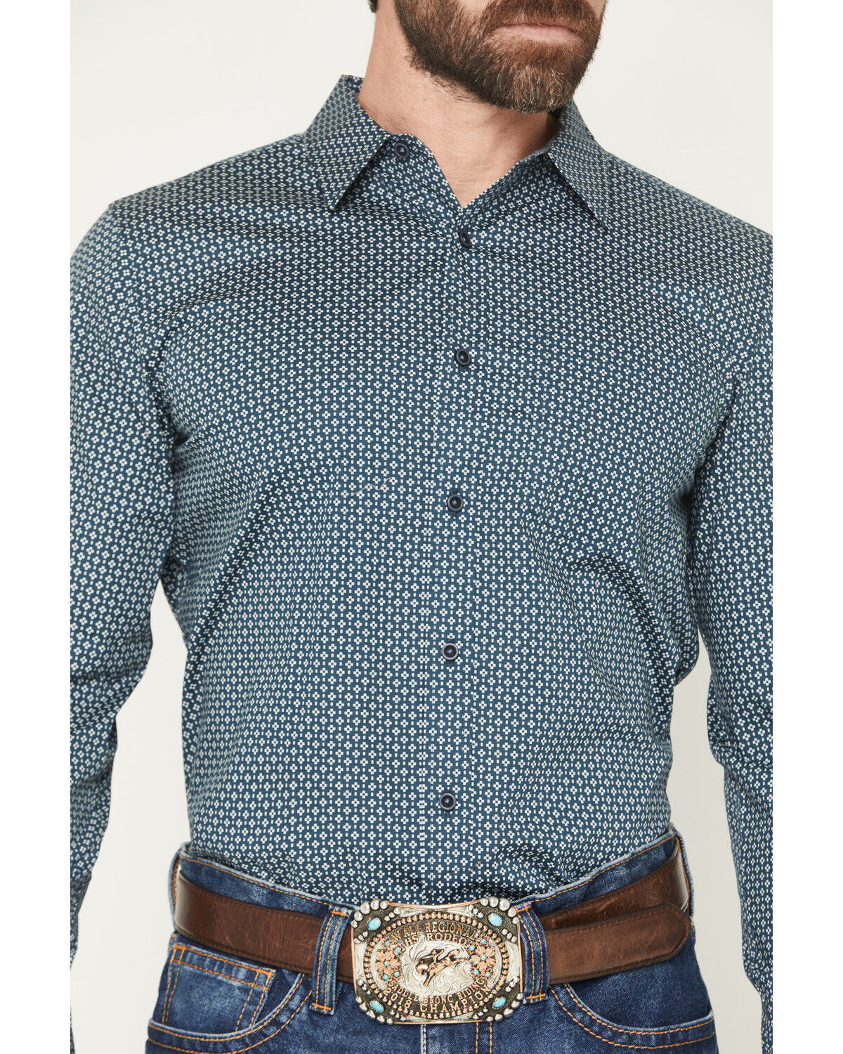 Image #3 - Cody James Men's Bourbon Geo Print Long Sleeve Button-Down Stretch Western Shirt - Big, Navy, hi-res