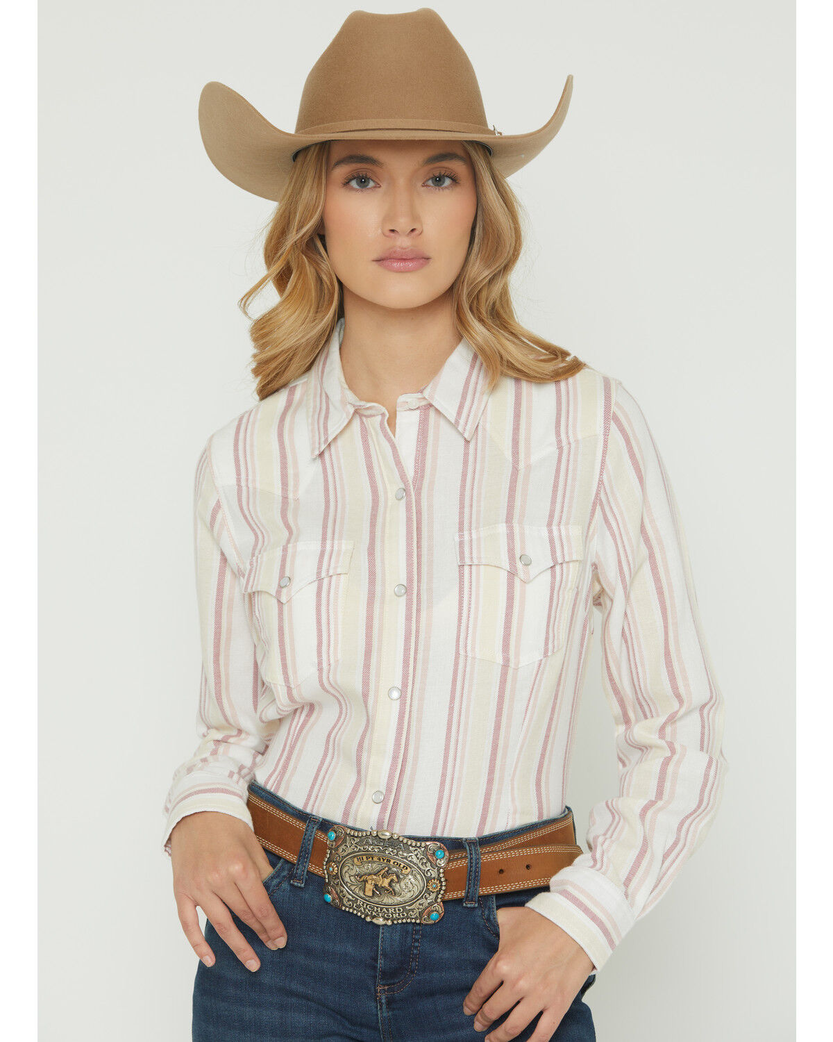 Image #1 - Wrangler Retro Women's Boot Barn Exclusive Striped Long Sleeve Pearl Snap Flannel Shirt, Multi, hi-res