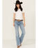 Image #1 - Wrangler Retro Women's Kacey Medium Wash Mid Rise Mae Wide Leg Trouser Stretch Denim Jeans, Medium Wash, hi-res