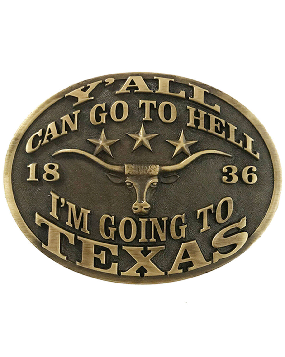 Image #1 - AndWest "Y'all Can Go To Hell, I'm Going To Texas" Buckle, Bronze, hi-res
