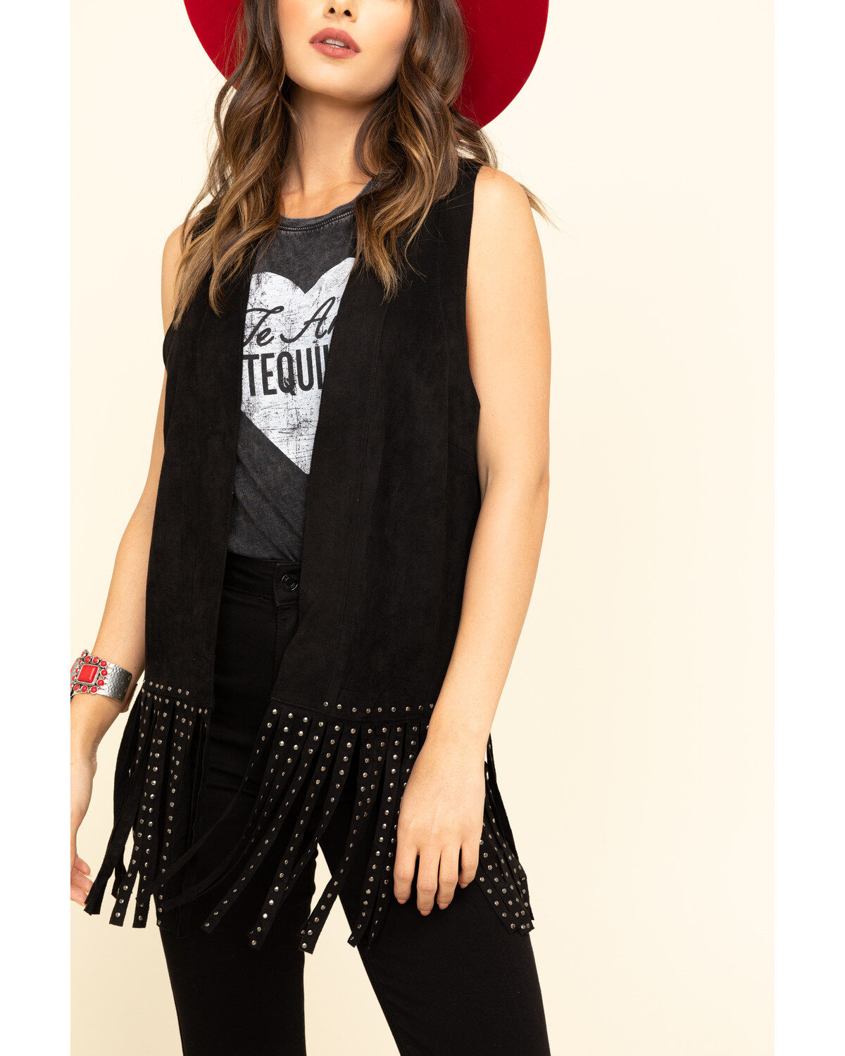 Image #4 - Vocal Women's Studded Fringe Vest, Black, hi-res