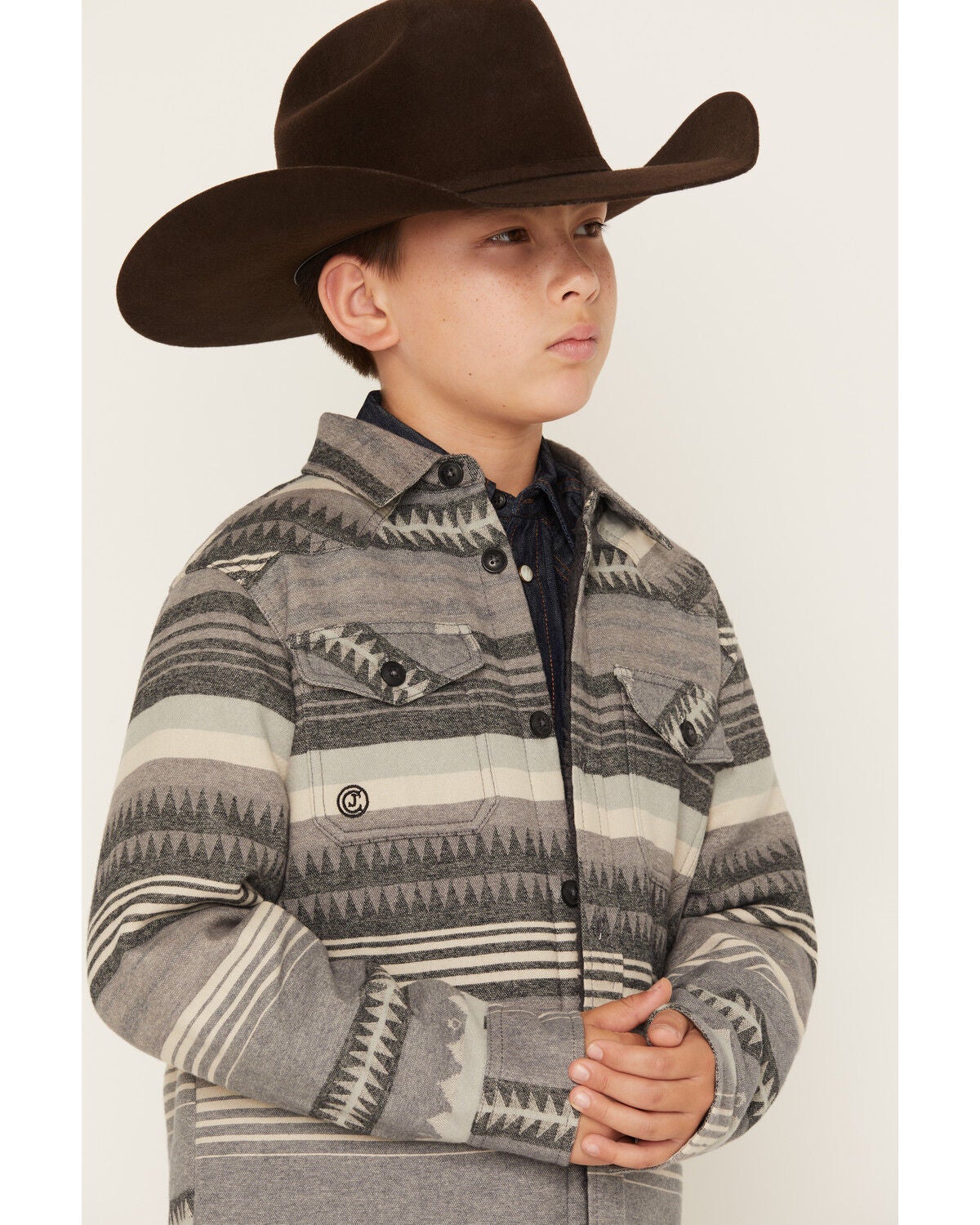 Image #2 - Cody James Boys' Cowpoke Serape Striped Shirt Jacket, Charcoal, hi-res