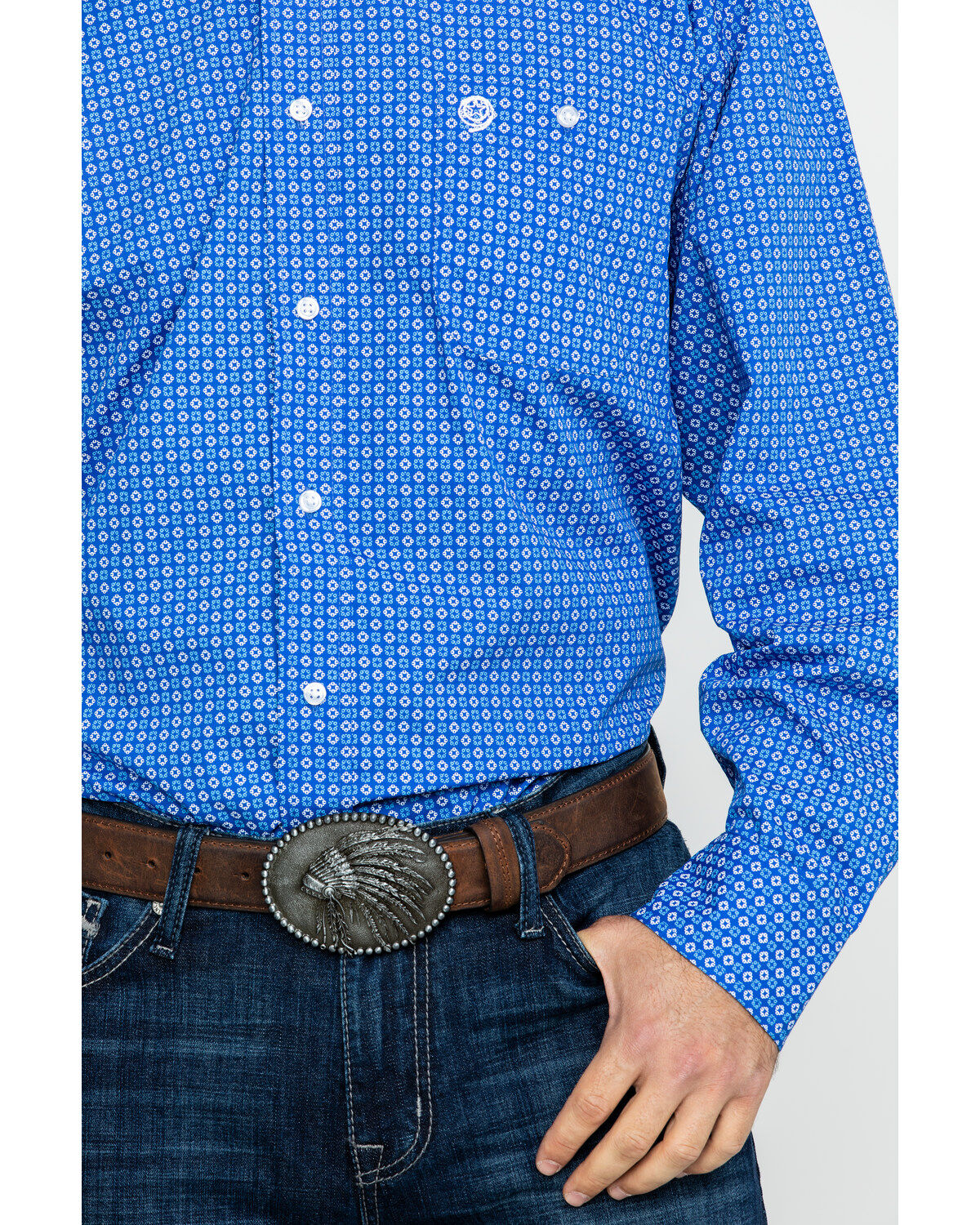 Image #4 - George Strait by Wrangler Men's Royal Blue Geo Print Long Sleeve Western Shirt , , hi-res