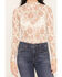 Image #3 - Wonderwest Women's Horseshoe Floral Print Long Sleeve Mesh Top, Cream, hi-res